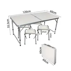 Mesa LEVE COM CADEIRA Para Camping E Praia Tipo Maleta Dobrável C/4 Banquetas FACIL PARA MONTAR