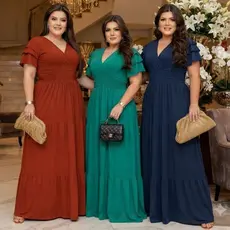 Vestido Feminino Longo Social Manga Estilosa Moda Evangelica Plus Size Do M ao EXG Para Congresso