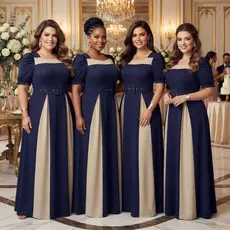 Vestido Feminino Longo Bicolor Social Manga Estilosa Cinto Moda Evangélica Plus Size Congresso