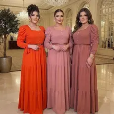 Vestido Longo Feminino Plus Siza Manga Longa Com Botão Moda Evangelica Festa Madrinha Casamento Luxo