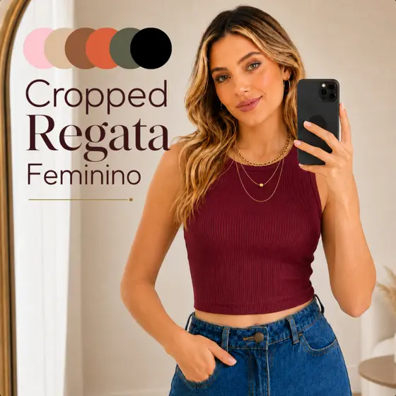 Blusa Cropped Feminino Regata Canelada Feminina Alta Qualidade Tecido Premium Fabricação Própria