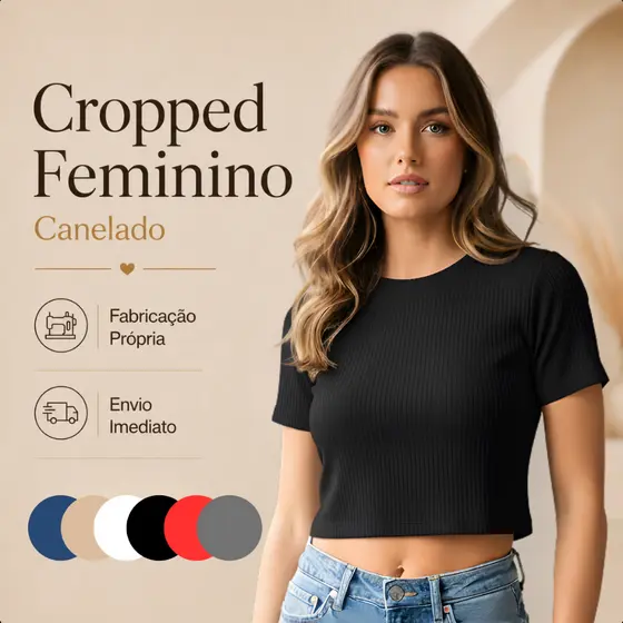 Blusa Cropped Manga Curta Manguinha Canelada Feminina Qualidade Tecido Premium Estilosa Moda Gringa Básica Baby T-Shirt
