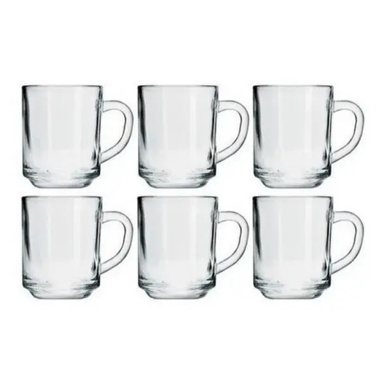 Conjunto 6 Canecas 220ML 7,2x9CM Vidro Copo Liso Para Bebidas Drinks Café Chá Copos Elegante Durável