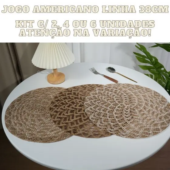 Jogo Americano Kit 6, 4 Ou 2Uns De Mesa Redondo Linha Para Cozinha Decorativo Elegante E Sofisticado