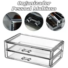 Organizador Pessoal 10x18,5x9Cm De Maquiagem Acrílico Com 2 Gavetas Para Armazenar Transparente
