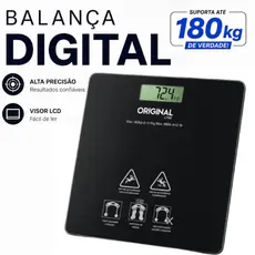 Balança Digital 26cm Academia Suporta Ate 180KG Vidro Visor LCD Desligamento Automatico