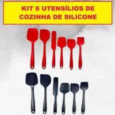 Kit 6 Utensílios Silicone Pão Duro De Cozinha Vermelho Ou Preto Flexível Útil Durável