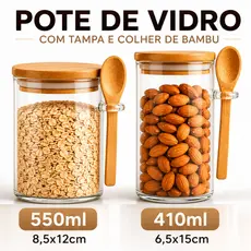 Pote De Vidro 550ML 410ML Redondo Organizador Hermetico Colher Armazenar Alimentos Tampa De Bambu