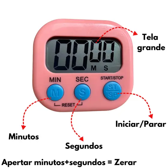 Timer Temporizador Cronometro Digital De Cozinha Mesa Com Im茫 Geladeira Conta Para Baixo e Para Cima