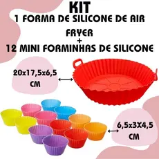 Kit 1 Forma De Air Fryer E 12 Mini Forminhas De Silicone Assadeira Cozinha Doces Salgados
