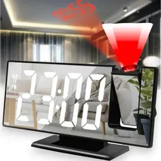 Relógio De Mesa Com Projetor 19,5x9x5Cm Espelhado Com Despertador  Temperatura Alarme USB Preto