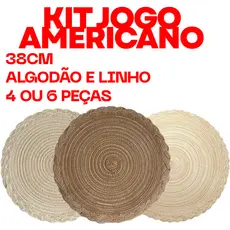 Kit 4 Ou 6 Peças Jogo Americano 38Cm Algodão E Linho Para Mesa Posta Elegante Redondo Descanso Mesa