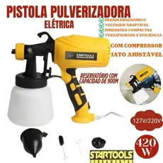 Pistola Pulverizadora 420W 220V Ou 127V Com Botão De Liga Desliga E Compressor Jato Ajustável