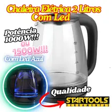 Chaleira Jarra Elétrica De 2 Litros Vidro Com Potência De 127V OU 220V Com Luz Led Azul Startools