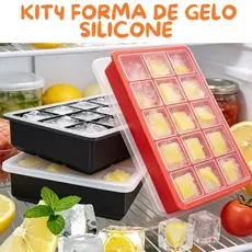 KIT4 Forma de Gelo Silicone com Tampa Vedada 12x19x4cm Fácil Uso Diário