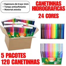 KIT Com 5 Pacotes 120 Canetinhas Leo & Leo 24 Cores Escolar Pintura Papelaria Material Escolar
