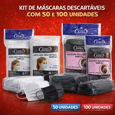 Kit 50/100 Máscaras Descartáveis Santa Clara Cores Branca, Preta e Rosa