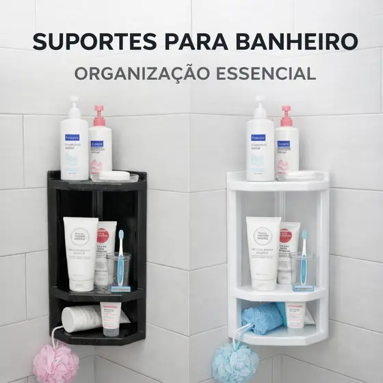 Cantoneira de Banheiro 2 Andares Preta ou Branca | Prateleira de Canto para Box Organizador Multiuso