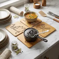 Kit até 6 peças Descanso de Panela MDF Resistente Cozinha Bancada Mesa 16x16