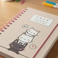 Agenda Diária Planner 2026 de Bolsa Pets Capa Dura Espiral Cachorrinho Gatinho Onçinha Fofinho Elástico e Marcador