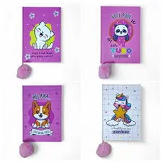 Caderneta Caderno Para Anotações Bichinhos Frases Capa Dura 80 Folhas Marcador Pompom 20 x 14 cm Fofinho