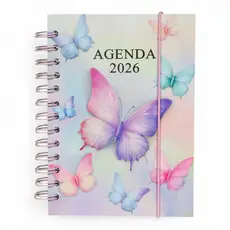 Agenda Diária Planner 2026 Capa Dura Espiral de Bolsa Feminina e Masculina Borboletas Gatinho 15x12 cm