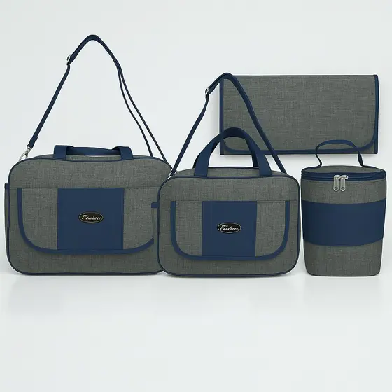 Kit Maternidade 4 Peças Bolsa Grande Média Bolsa para Mamadeira Trocador Mamãe Bebê Recém Nascido