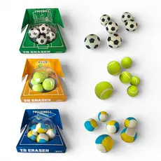 Kit 6 Borrachas 3D Esporte Divertidas Bola Futebol Voley Tênis Apagável Papelaria Fofa Escolar Menino Infantil Juvenil