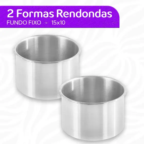 Kit 2 Forma Redonda 15x10 Assadeira Fundo Fixo Bolo Alumínio