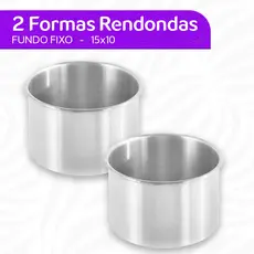Kit 2 Forma Redonda 15x10 Assadeira Fundo Fixo Bolo Alumínio