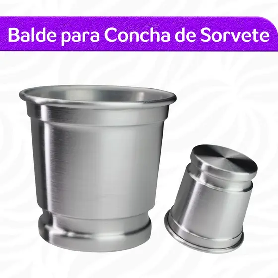 Balde Para Concha Colher Sorvete Alumínio 13x13x10 Cm Resistente