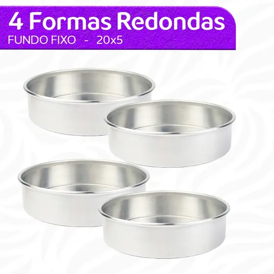 Kit Forma Assadeira Redonda Para Torta 20x5 Fundo Fixo Alumínio