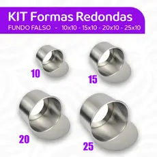 Kit Forma Assadeira Redonda Bolo Alto 10-15-20-25 Fundo Falso Removível