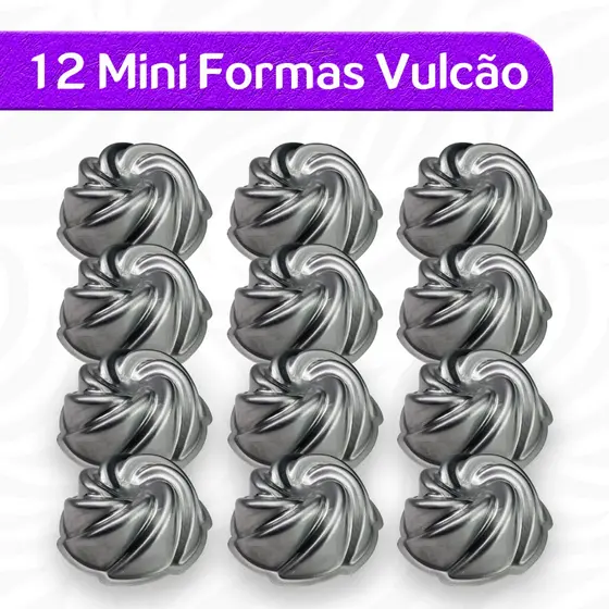 Kit 12 Forma Mini Bolo Vulcao 9x4 Decorada Gomada