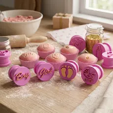 Kit 7 Carimbo Marcador Para Doces Brigadeiros Cha De Bebe Revelacao Boy Girl Pezinho