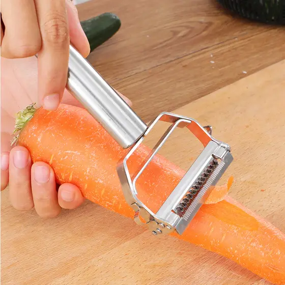 Descascador Inox 2 Em 1 Legumes Frutas Dupla Lâmina Móvel Descascador De Legumes Verduras Frutas Descascador Legumes