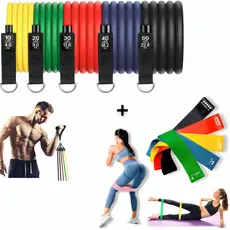 Kit Elásticos de Exercícios 11 Extensor Elástico Treino Em Casa + Kit 5 Mini Band Para Exercícios Multifuncional Yoga Fisioterapia e Treino