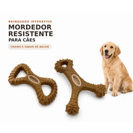 Mordedor Osso Resistente Maciço Fibra De Trigo Sabor Bacon Grande