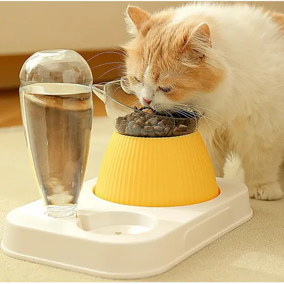 Comedouro e Bebedouro 2 em 1 Para Gatos e Cachorros Com Comedouro Elevado