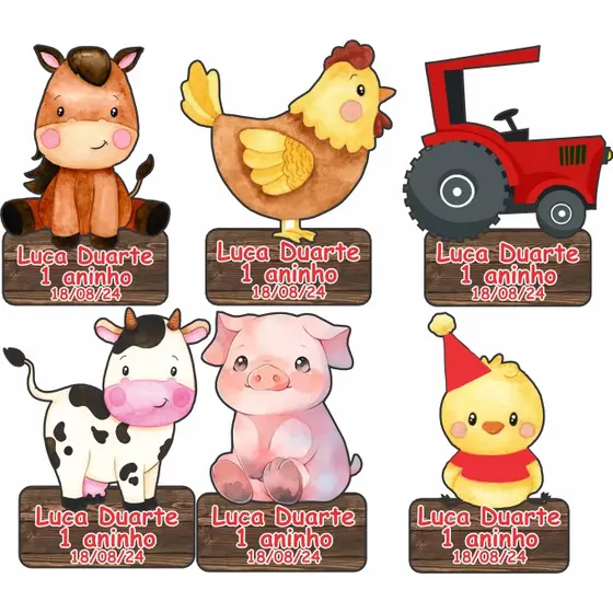 Chaveiro Lembrancinha de aniversario Tema Fazendinha menino e Nome personalizado