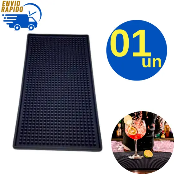 Tapete Escorredor para Copos em Silicone Antiderrapante  30X15 cm  Proteção para Bancada Para Drink Barman Restaurante