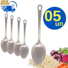 Kit 5 Colher Arroz Inox 25,4 cm Durável Resistente para Servir Uso Domestico Cozinha Restaurante Buffet