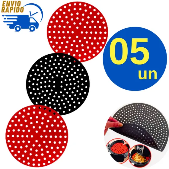 Kit 5 Forro Tapete em Silicone para Air Fryer 22cm Fritadeira Elétrica Redondo Multiuso Universal