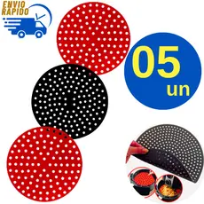 Kit 5 Forro Tapete em Silicone para Air Fryer 22cm Fritadeira Elétrica Redondo Multiuso Universal