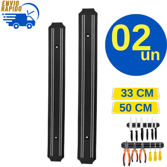 Kit Barra Magnetica Com 2 unidades 33cm 50cm Para Facas Ferramentas Porta Condimentos Cozinha Organizador Restaurante