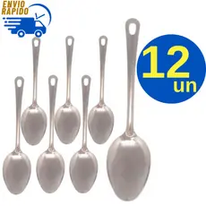 Kit 12 Colher Arroz Inox 25,4 cm Durável Resistente para Uso Domestico Casa Restaurante Buffet Hotel