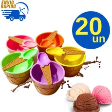Kit 20 Pote Bowl Sobremesa Sorvete Com Colher Colorido Formato Casquinha Sorveteria Lanchonete Lembrancinha Natal