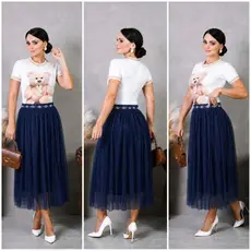 Saia Tule Com Glitter Feminina Moda Evangélica Delicada Elegante Premium Luxo Maravilhosa Para Congressos e Eventos