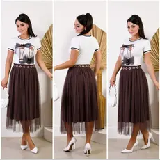 Saia Tule com Glitter Feminina Midi Luxo Moda Evangélica para Igreja e Congresso