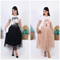 Saia Tule Estampado Floral Midi Moda Evangélica Feminina Elegante Delicada Linda Para Congressos, Cultos e Eventos